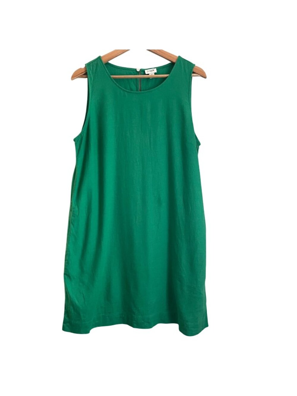 J Crew Womens Linen Blend Shift Dress Size 8 Kelly Green Sleeveless Pockets